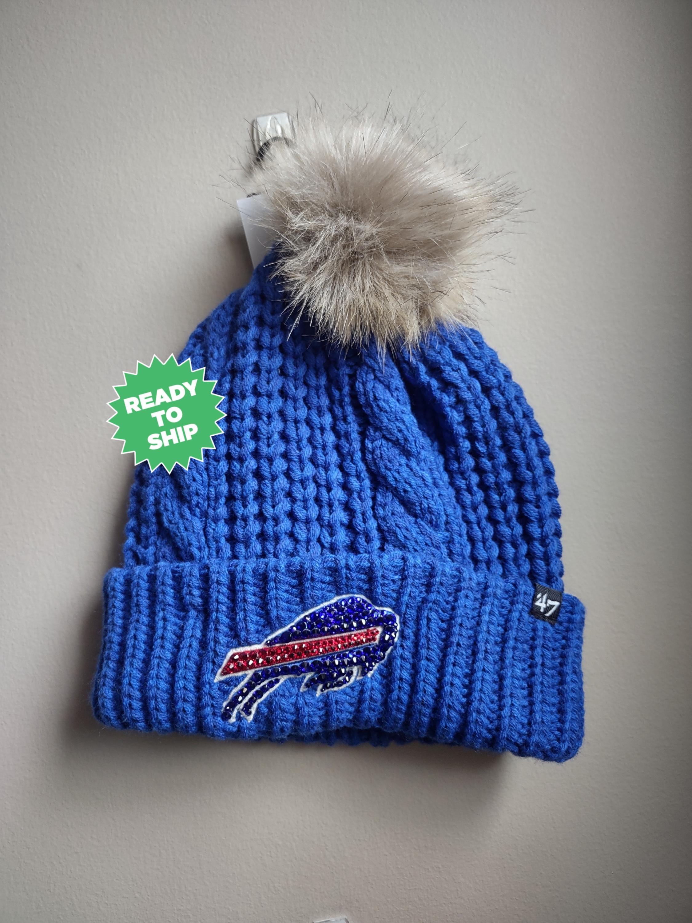 Bills Vintage Pom Pom Bedazzled Beanie SPahkLD Buffalo Bills Grey/Blue Light Up Pom Beanie – The BFLO Store main image 3