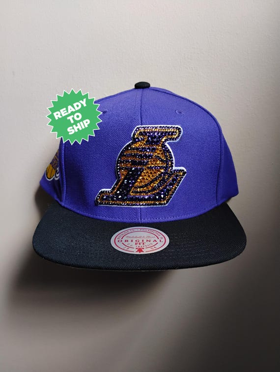 Bling Crystal LA Lakers Two Tone Adjustable Flat Bill Hat  display picture 3