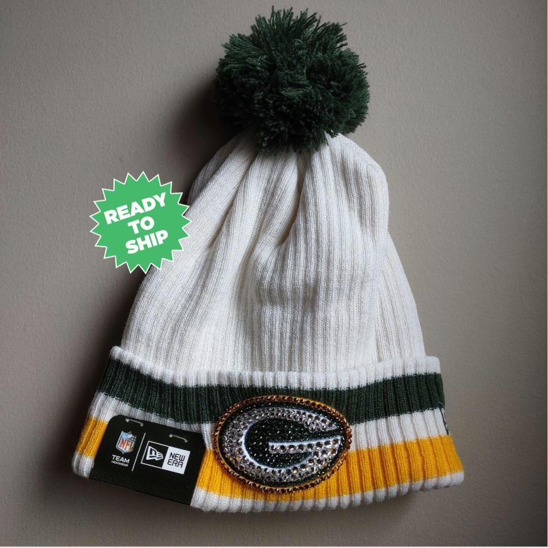 Bling Crystal Green Bay Packers Cream Winter Beanie Hat  display picture 3
