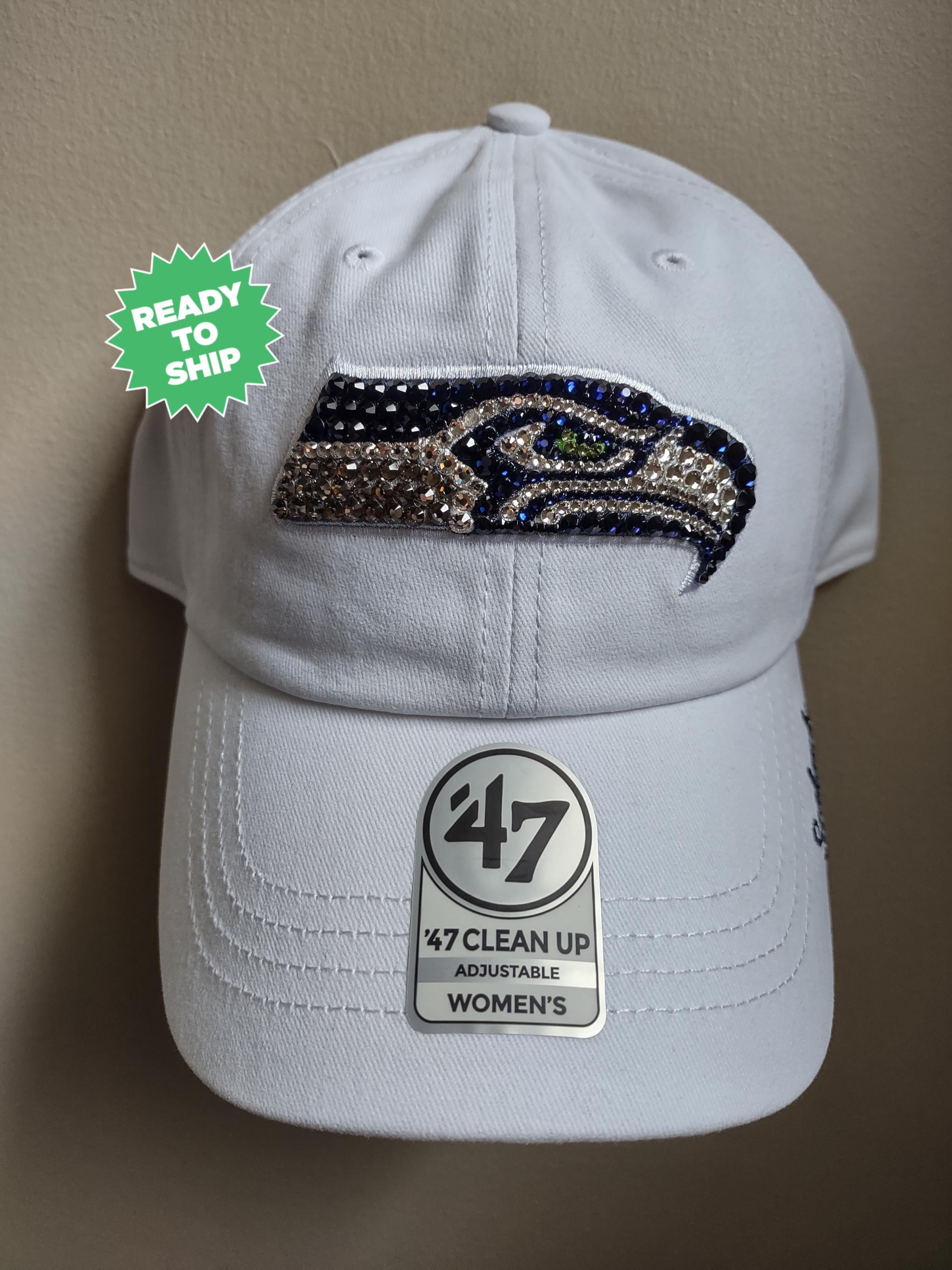 Seattle Seahawks SnapBack Hat with Crystal Embellishments Seattle Seahawks Custom Jeweled Snapback Hats - Etsy main image 4