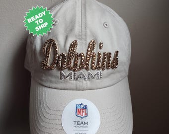 Swarovski Crystal Bling Miami Dolphins Adjustable Hat - Etsy display picture 2