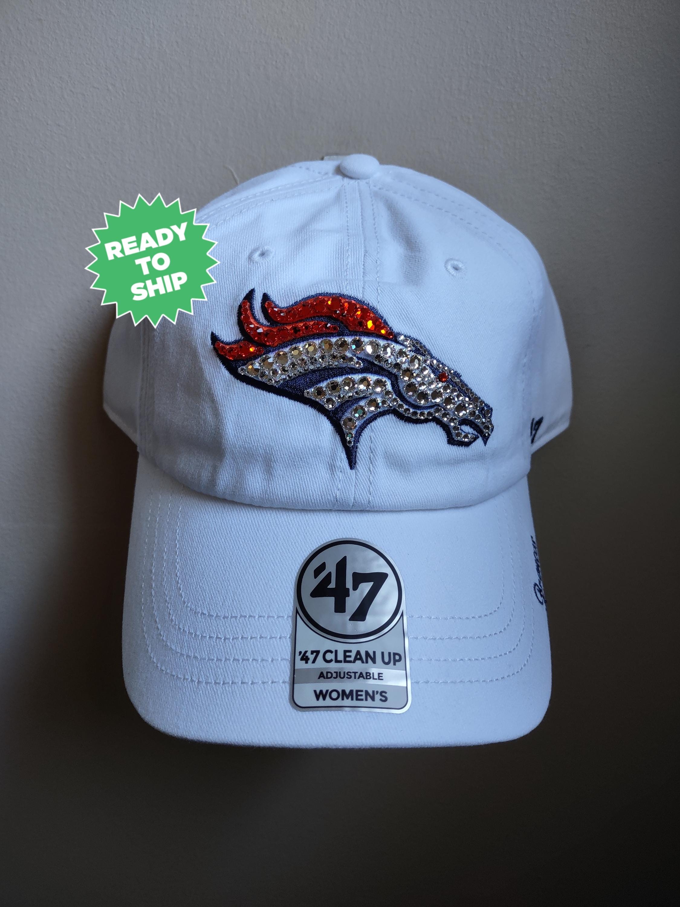 Denver Broncos‎ White Beanie design with Logo, Blue & Orange Stars & Rhinestones Denver Broncos NFL White Rhinestone Logo Cowboy Hat main image 2