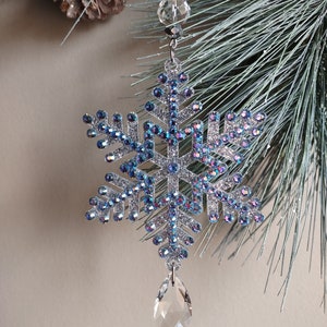 Bling Crystal Blue Iridescent Snowflake Ornament | Silver Glitter Resin Snowflake Style 1 | Accented With Preciosa Maxima Crystals