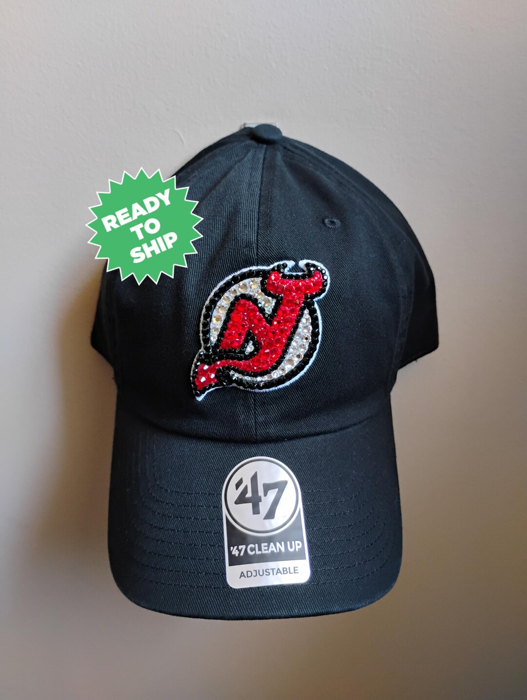 Bling Crystal New Jersey Devils Adjustable Black Hat | NHL Bling Hat ...