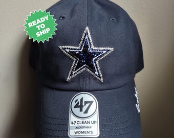 Dallas COWBOYS Navy Blue SATIN Bling Script Hat Hand Jeweled  display picture 3