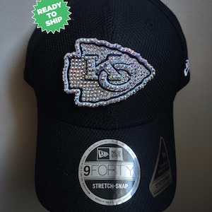 Bling Crystal Kansas City Chiefs Iridescent Black Adjustable Hat | NFL Football Bling Hat | Accented With Preciosa Maxima Crystals