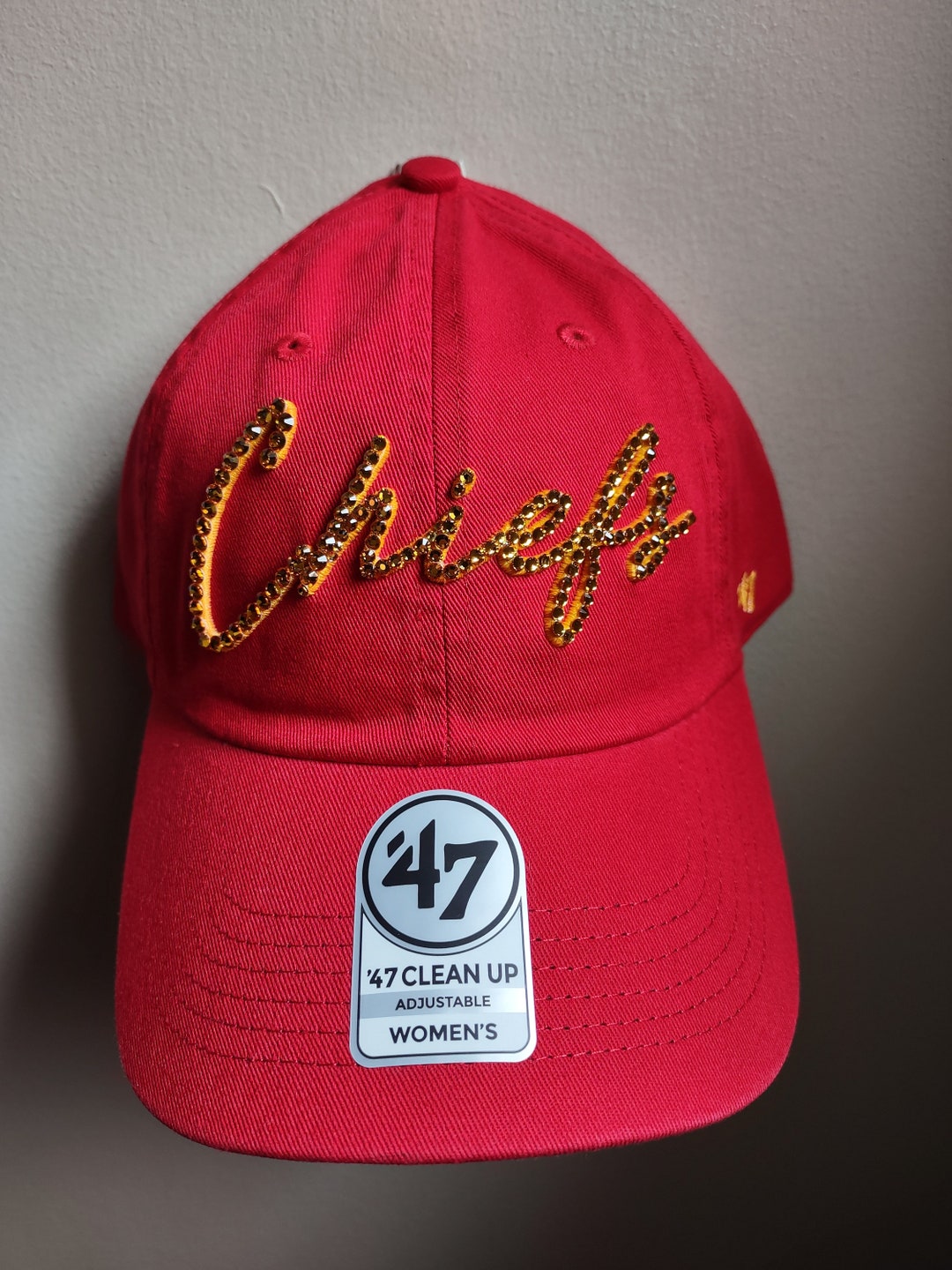 Bling Crystal Kansas City Chiefs Script Red Adjustable Red Hat NFL