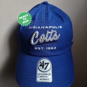 Bling Crystal Indianapolis Colts Script Blue Adjustable Hat | NFL Football Bling Hat | Accented With Preciosa Maxima Crystals