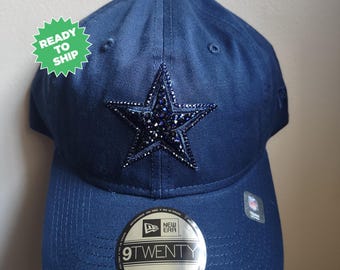 Dallas Football Navy Cap Bling Out Star with Swrk Crystals & Shiny Lettering. Dallas Football Navy Fitted Adj. Cap with Crystals, Studs  main image 3