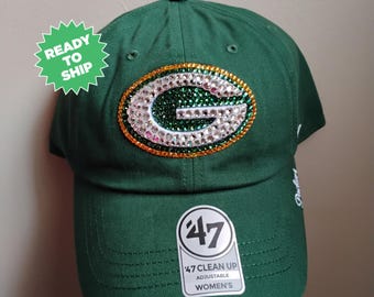 Gorra ajustable verde de los Green Bay Packers con cristales brillantes / Gorra brillante de fútbol americano de la NFL / Adornada con cristales Preciosa Maxima
