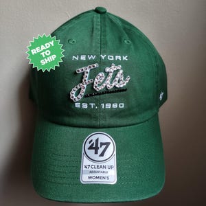 Bling Crystal New York Jets Script Green Adjustable Hat | NFL Bling Hat | Accented With Preciosa Maxima Crystals