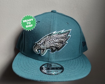 CLEARANCE Bling Crystal Philadelphia Eagles Teal Adjustable Flat Bill Hat | NFL Football Bling Hat | Accented With Preciosa Maxima Crystals