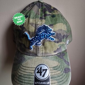 Bling Crystal Detroit Lions Camo Adjustable Hat | NFL Football Bling Hat | Accented With Preciosa Maxima Crystals