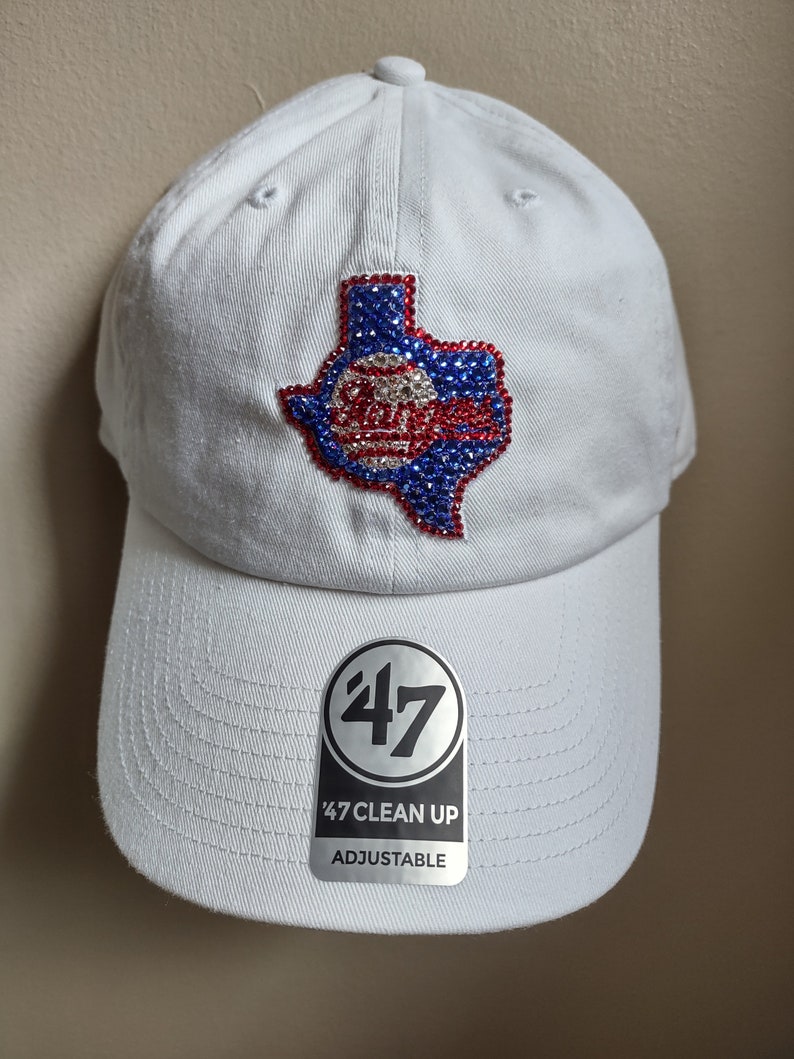 Bling Ranger Bling Crystal Texas Rangers Retro White Adjustable Hat | MLB Bling Hat ...