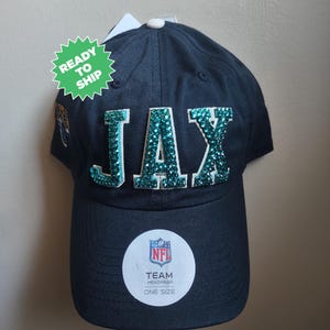 Bling Crystal Jacksonville Jaguars City Script Black Adjustable Hat | NFL Bling Hat | Accented With Preciosa Maxima Crystals