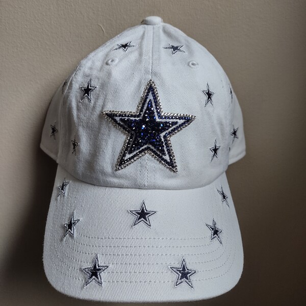 Bling Crystal Dallas Cowboys White Confetti Adjustable Hat | NFL Bling Hat | Accented With Preciosa Maxima Crystals