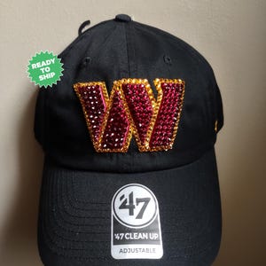Bling Crystal Washington Commanders Black Adjustable Hat | NFL Football Bling Hat | Accented With Preciosa Maxima Crystals