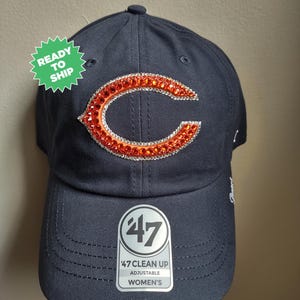 Bling Crystal Chicago Bears Navy Blue Adjustable Hat | NFL Football Bling Hat | Accented With Preciosa Maxima Crystals