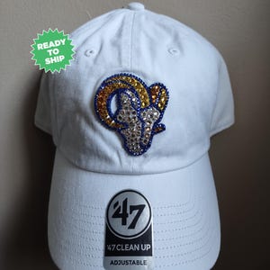 Bling Crystal Los Angeles Rams White Adjustable Hat | NFL Football Bling Hat | Accented With Preciosa Maxima Crystals