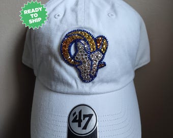 LA RAMS White Bling Hat: Hand-jeweled 300 SWAROVSKI Crystals  display picture 2