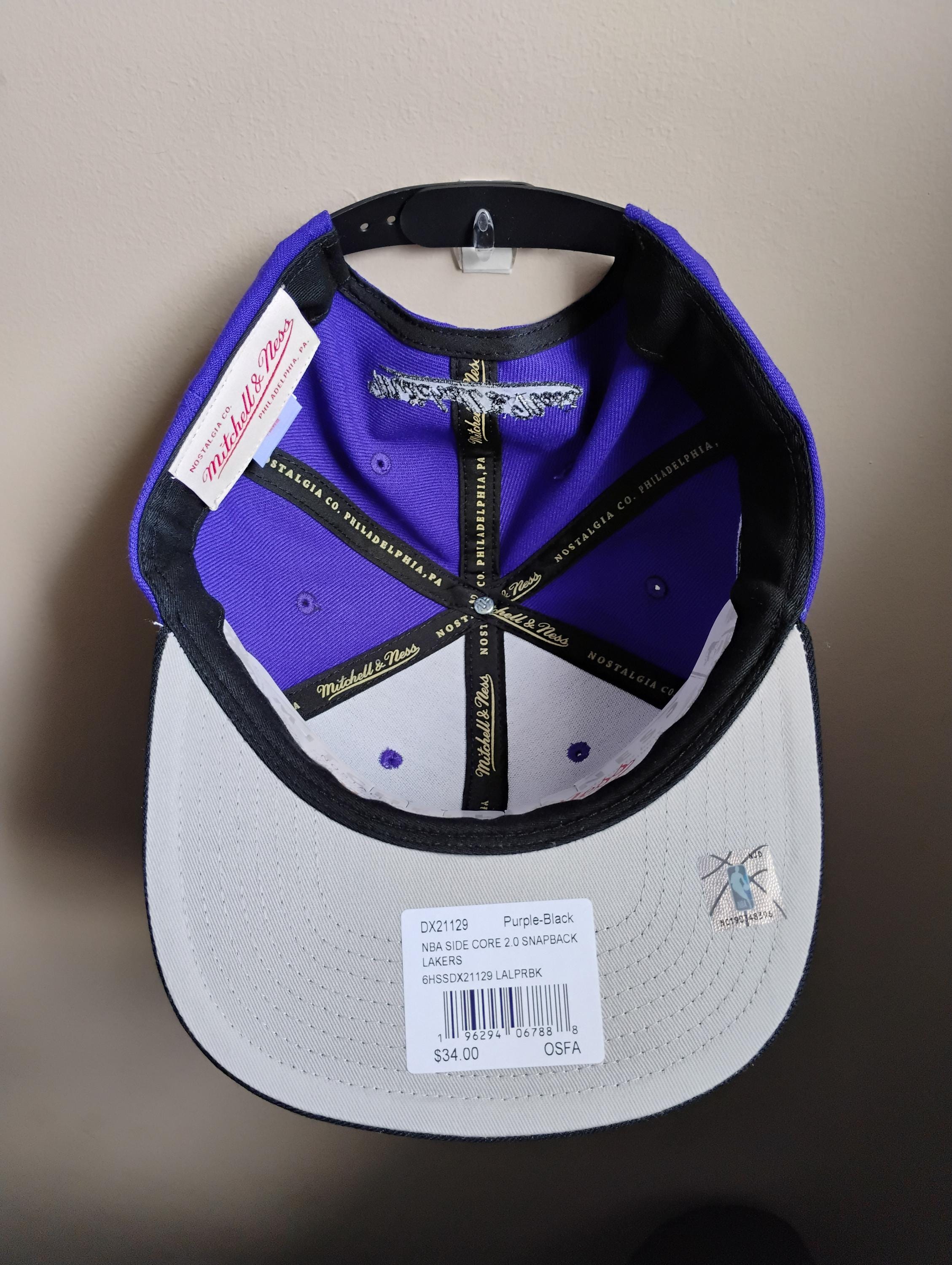 Lakers Cap Rhinestone Crystals Bling OS Bling Crystal LA Lakers Two Tone Adjustable Flat Bill Hat  main image 4