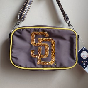 Bolso bandolera marrón de los San Diego Padres con cristales brillantes / Bolso con cristales brillantes de la MLB / Bolso aprobado por el estadio / Acentuado con cristales Preciosa Maxima