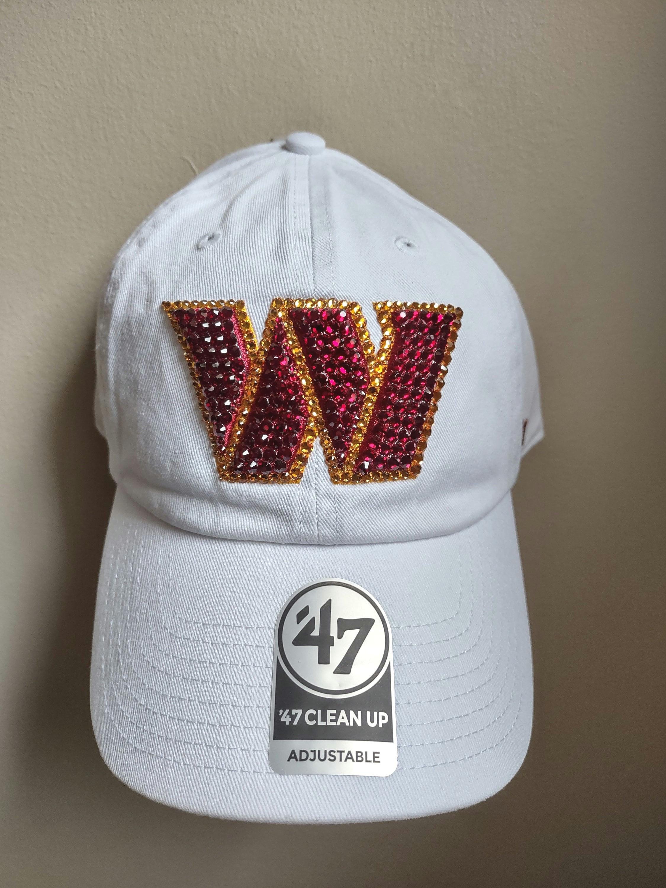 Washington Commanders White Beanie design with‎ logo, stars & rhinestones Bling Crystal Washington Commanders White Adjustable Hat  main image 4