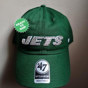 Bling Crystal New York Jets Script Green Adjustable Hat | NFL Bling Hat | Accented With Preciosa Maxima Crystals