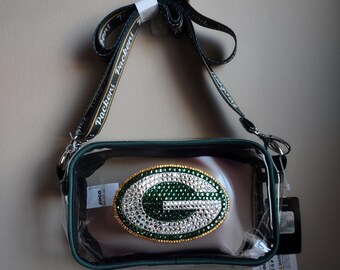 Bling Crystal Green Bay Packers Clear Crossbody Bag NFL Bling Bag Clear  Stadium Approved Bag Accented With Preciosa Maxima Crystals
