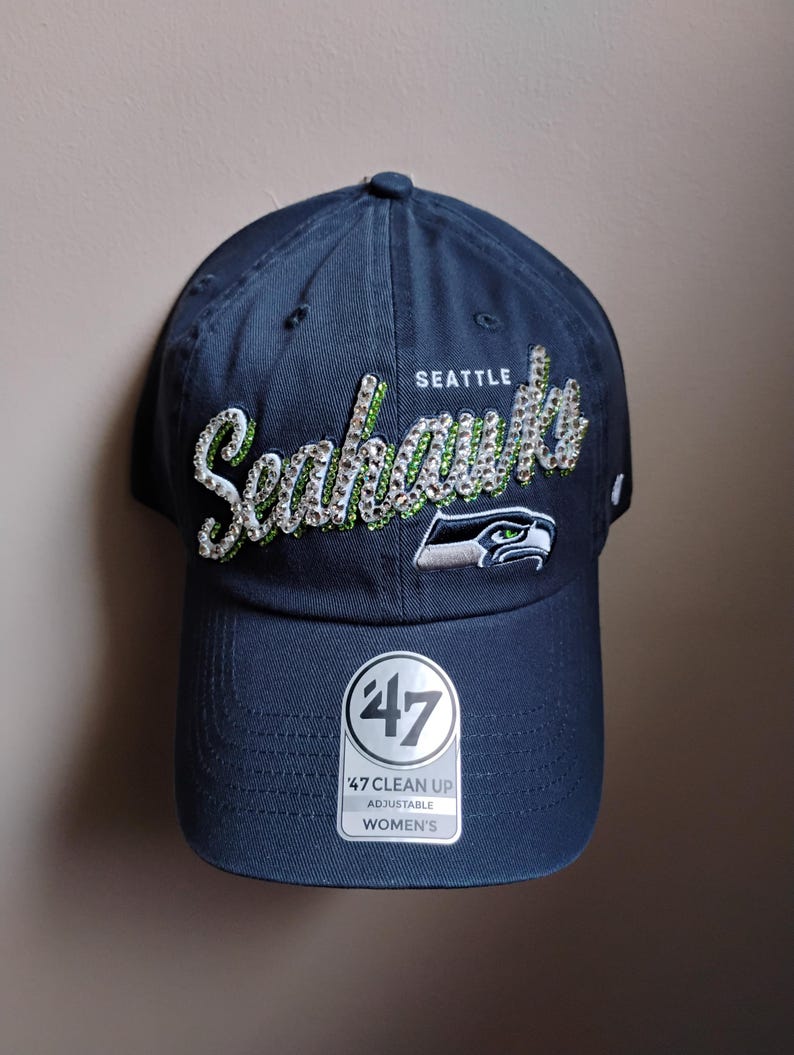 Bling Crystal Seattle Seahawks Script Navy Blue Adjustable Hat | NFL ...