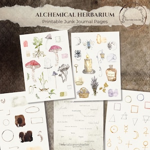 Junk Journal Alchemistische Herbarium Pagina's, Printbare Vintage Paddenstoel Ephemera, Aquarel Grimoire Kit, Dark Academia A4 Scrapbooking Papier