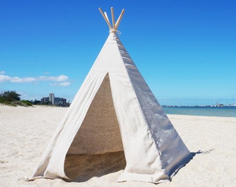 Light Grey Linen Kids Teepee - Cotton Play Tent