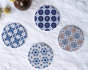 Interluxe LED Untersetzer RUND 4er Set - marocco Mosaik Fliesen Motiv leuchtend Design als Tischdeko Geschenk Natur boho eklektisch