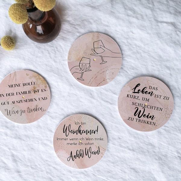 Luminous coasters ROUND set of 4 I am a wine connoisseur wine design coaster lightning friends funny sayings table decoration gift friends