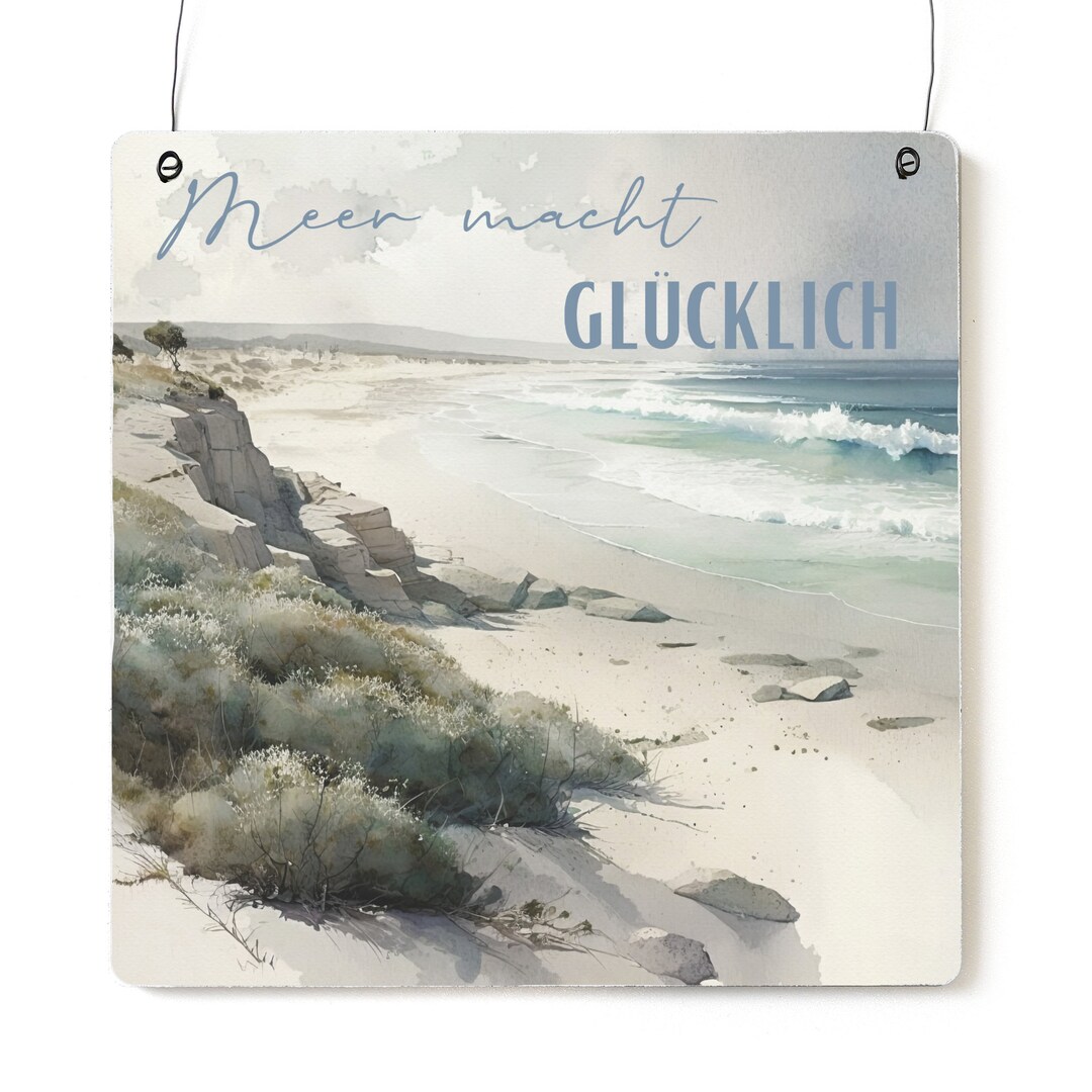 Schild Holzschild Meer macht glücklich Spruch Dekoschild Geschenk