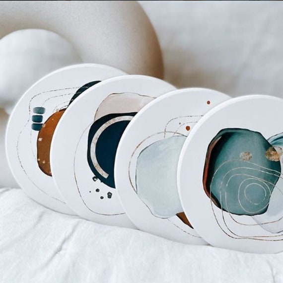 Ensemble de 4 Sous-Verres en Céramique - Éclaboussures d'aquarelle Abstraites Ronds Pour Les Boisson