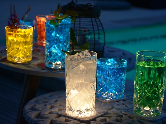 INTERLUXE leuchtende LED Untersetzer 4er Set Solange der letzte Strohhalm  Aperol Spritz Glasuntersetzer für Cocktails Getränke Flaschen - .de