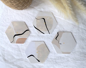 INTERLUXE leuchtende LED Untersetzer Hexagon 4er Set - abstract paper - Glasuntersetzer Partydeko Geschenkidee boho