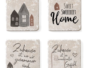 Interluxe Marble Magnet Set de 4 - Home Cottage Sweet Home - Aimant en marbre Aimant de réfrigérateur disant Porte-notes Love Love Family Family