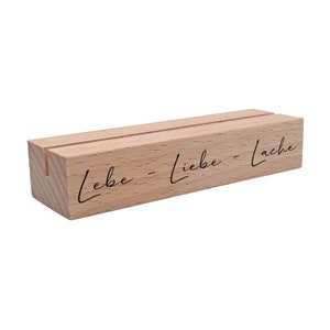Kartenhalter aus Holz - Lebe Liebe Lache Kartenaufsteller Halter Aufsteller für Foto Karte Bild als Geschenkidee Mitbringsel Freunde Familie