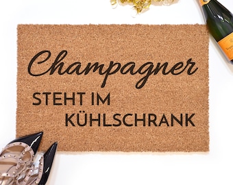 Interluxe Kokos-Fußmatte - Champagner steht im Kühlschrank - 40x60cm oder 50x70cm - Hergestellt in Deutschland Spruch Geschenkidee Türmatte