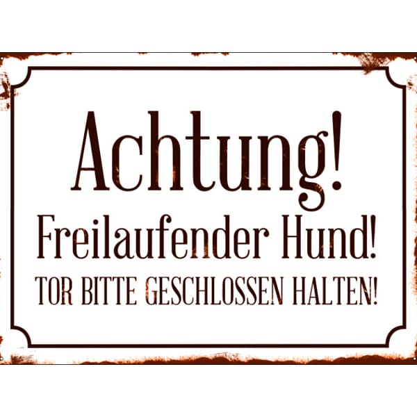 Interluxe Metallschild A4 - Achtung! *Freilaufender* Hund - Warnschild Tor Wandschild Metall