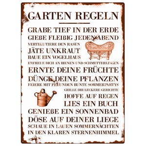 Schild Metallschild A4 Garten Regeln Geschenk Spruch Mitbringsel Gärtner Gärtnerin garden Natur Naturliebhaber Geschenkidee Freunde Familie