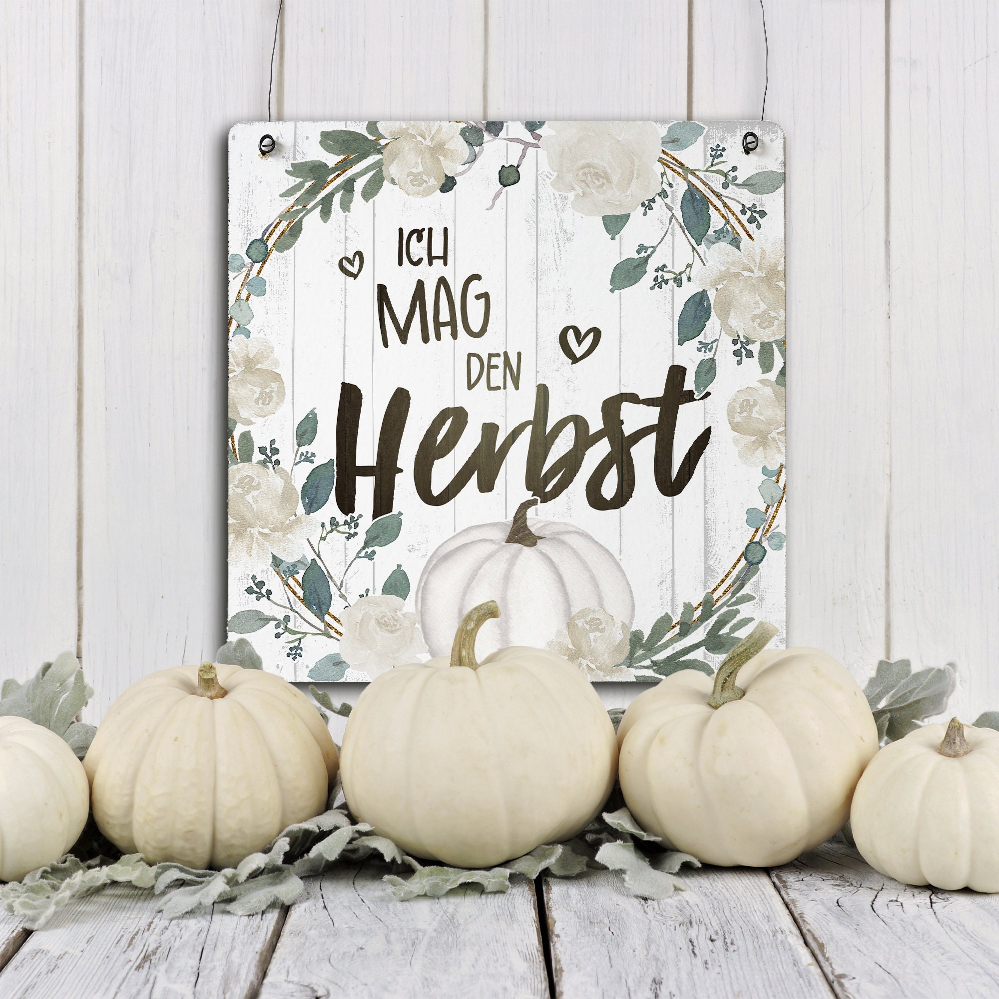EMOHAT Holzschild „Hello Pumpkin“ – 30x15 Cm, Herbstdekoration Für Tür, Wand Oder Veranda