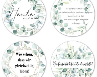 Interluxe leuchtende LED Untersetzer RUND 4er Set - Eucalyptus - Tischdeko Hochzeit Geschenkidee Sprüche boho scandi Eukalyptus