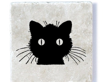 Interluxe Marmor Magnet - Katze - Größe: 50x50mm Kühlschrankmagnet Cat Katzenliebhaber Spruch Mitbringsel Glücksbringer