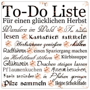 Interluxe Schild Metallschild 20x20cm - To do Liste Herbst - Herbstdeko Herbstschild Landhaus Mitbringsel Geschenkidee
