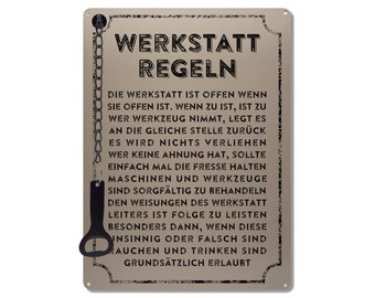 Metallschild mit Flaschenöffner Bieröffner A4 - Werkstattregeln - Männergeschenk Werkhalle Autowerkstatt Garage Werkraum Kumpel Freund