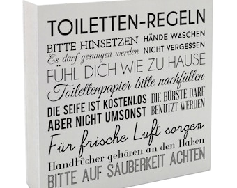 Interluxe Holzblock Toiletten Regeln weiß oder schwarz shabby vintage Geschenk Deko Bad WC Holzbild