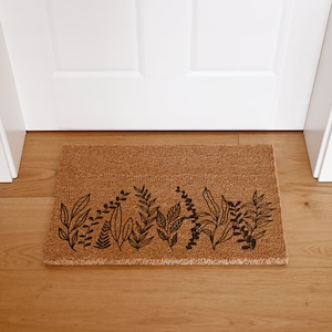 Made in Germany coconut doormat - lineart leaves leaves - coconut doormat retro gift moving house apartment flower coconut mat